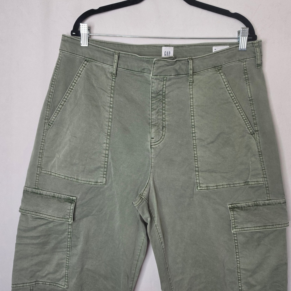 Gap Barrel Cargo Pants Olive Green Khaki Size 14 High Rise Utility Gorpcore - Picture 2 of 12